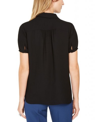 Cap-Sleeve Button-Up Blouse Anne Black $40.05 Tops