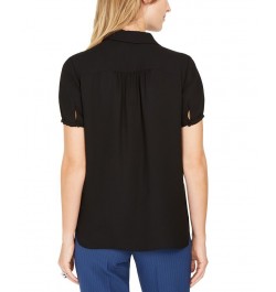 Cap-Sleeve Button-Up Blouse Anne Black $40.05 Tops