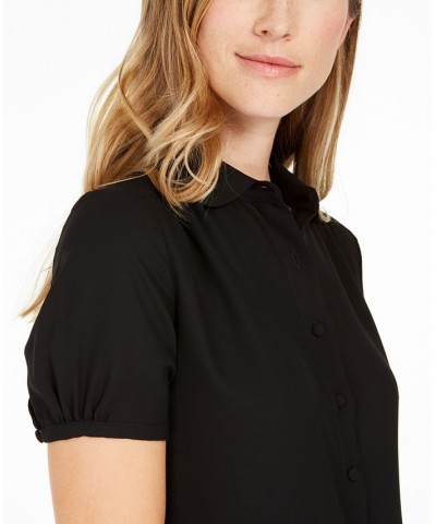 Cap-Sleeve Button-Up Blouse Anne Black $40.05 Tops