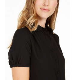 Cap-Sleeve Button-Up Blouse Anne Black $40.05 Tops