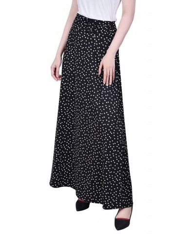 Petite Maxi A-Line Skirt with Front Faux Belt Black White Dot $17.40 Skirts
