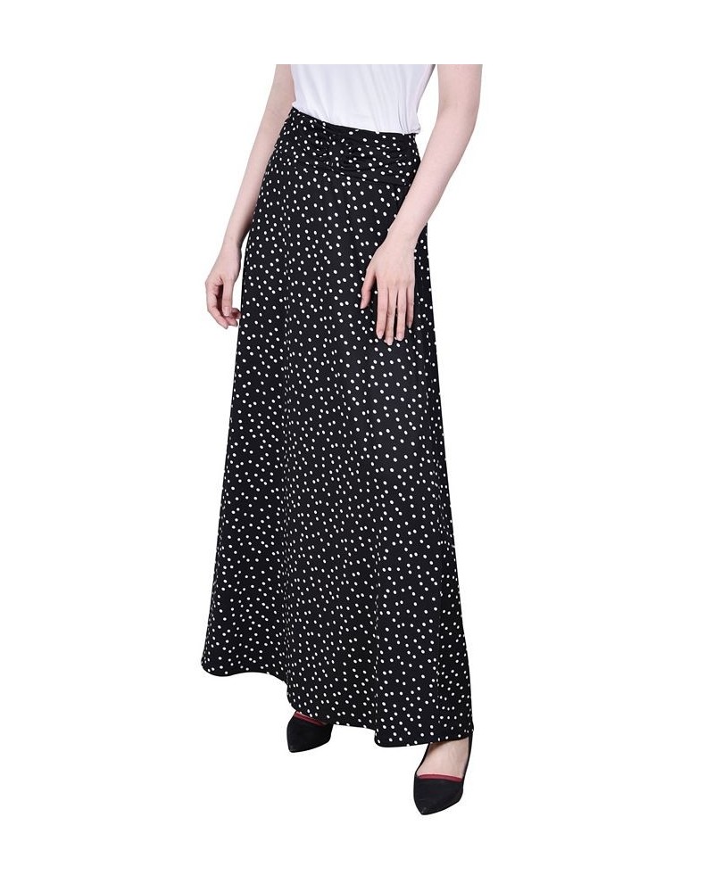 Petite Maxi A-Line Skirt with Front Faux Belt Black White Dot $17.40 Skirts