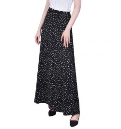 Petite Maxi A-Line Skirt with Front Faux Belt Black White Dot $17.40 Skirts