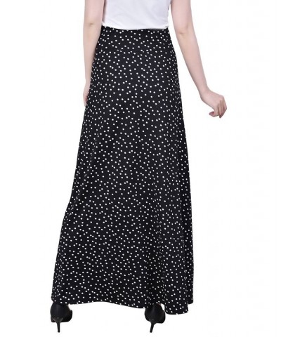 Petite Maxi A-Line Skirt with Front Faux Belt Black White Dot $17.40 Skirts