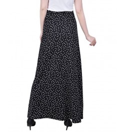 Petite Maxi A-Line Skirt with Front Faux Belt Black White Dot $17.40 Skirts