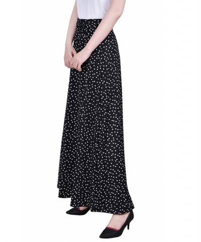 Petite Maxi A-Line Skirt with Front Faux Belt Black White Dot $17.40 Skirts