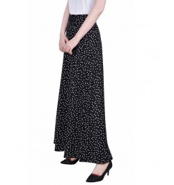 Petite Maxi A-Line Skirt with Front Faux Belt Black White Dot $17.40 Skirts