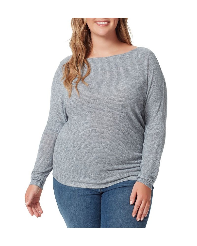 Plus Size Giana Drop-Shoulder Wide-Neck Top Blue $31.16 Tops