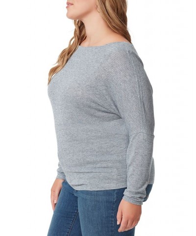 Plus Size Giana Drop-Shoulder Wide-Neck Top Blue $31.16 Tops