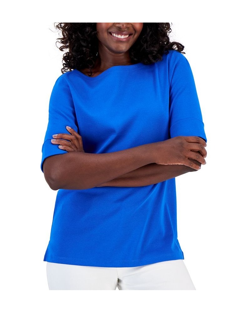 Cotton Boat-Neck Top Intrepid Blue $11.99 Tops