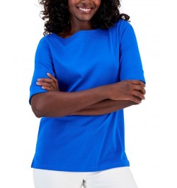 Cotton Boat-Neck Top Intrepid Blue $11.99 Tops