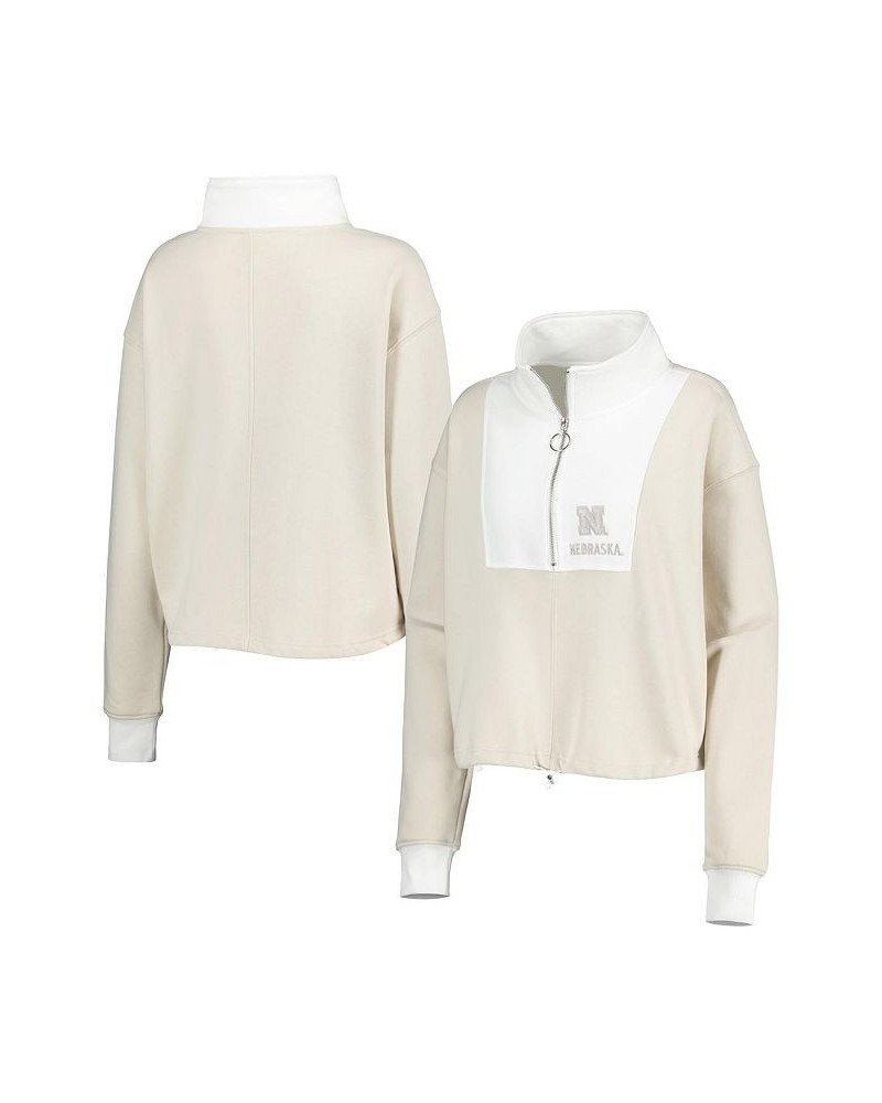 Women's Tan White Nebraska Huskers Color-Block Quarter-Zip Jacket Tan, White $46.74 Jackets