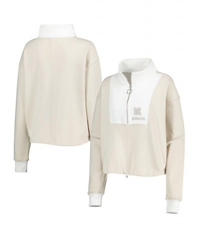 Women's Tan White Nebraska Huskers Color-Block Quarter-Zip Jacket Tan, White $46.74 Jackets