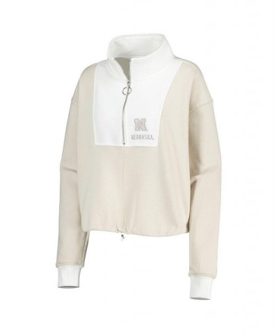 Women's Tan White Nebraska Huskers Color-Block Quarter-Zip Jacket Tan, White $46.74 Jackets