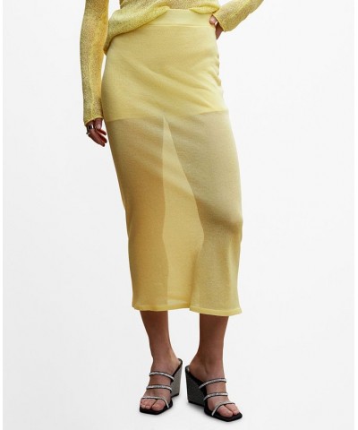 Women's Semi-Transparent Knitted Skirt Pastel Yellow $38.70 Skirts