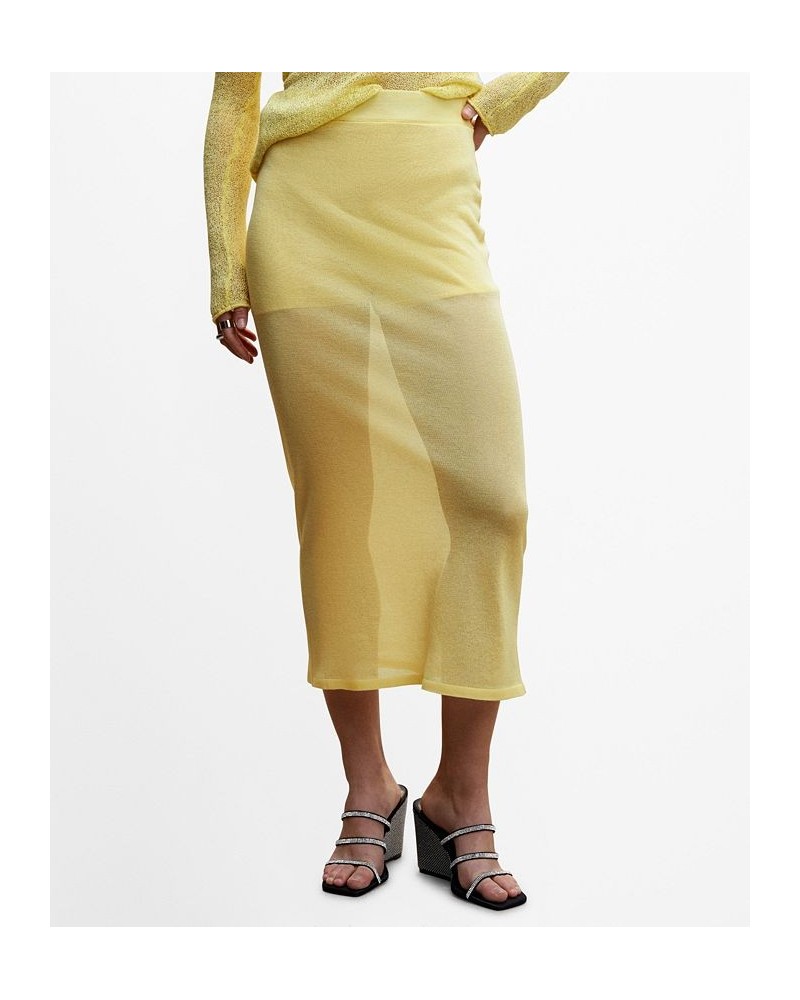 Women's Semi-Transparent Knitted Skirt Pastel Yellow $38.70 Skirts