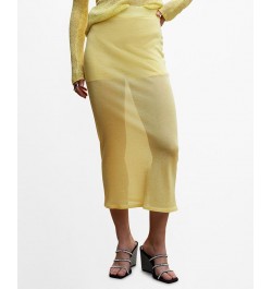 Women's Semi-Transparent Knitted Skirt Pastel Yellow $38.70 Skirts