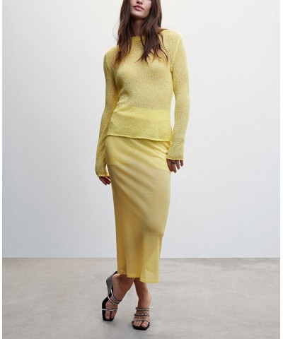 Women's Semi-Transparent Knitted Skirt Pastel Yellow $38.70 Skirts