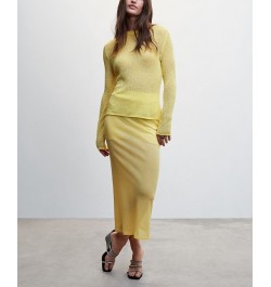 Women's Semi-Transparent Knitted Skirt Pastel Yellow $38.70 Skirts