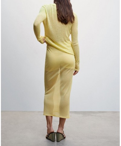 Women's Semi-Transparent Knitted Skirt Pastel Yellow $38.70 Skirts