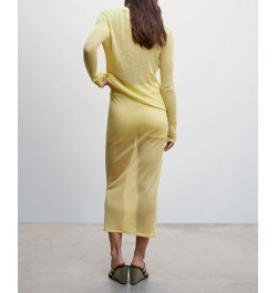 Women's Semi-Transparent Knitted Skirt Pastel Yellow $38.70 Skirts