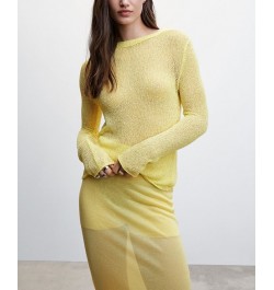 Women's Semi-Transparent Knitted Skirt Pastel Yellow $38.70 Skirts