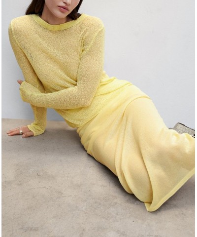 Women's Semi-Transparent Knitted Skirt Pastel Yellow $38.70 Skirts