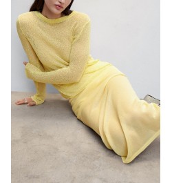 Women's Semi-Transparent Knitted Skirt Pastel Yellow $38.70 Skirts