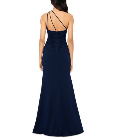 Petite Cutout One-Shoulder Ruffled Gown Navy $119.97 Dresses