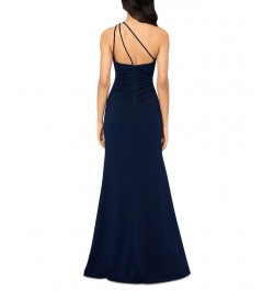 Petite Cutout One-Shoulder Ruffled Gown Navy $119.97 Dresses