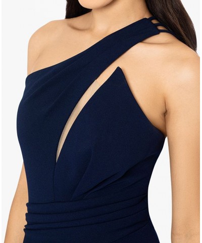 Petite Cutout One-Shoulder Ruffled Gown Navy $119.97 Dresses