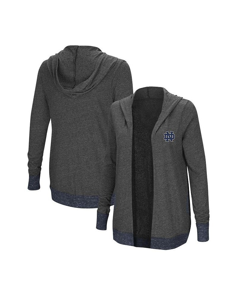 Women's Heathered Charcoal Notre Dame Fighting Irish Steeplechase Open Cardigan with Hood Gray $22.50 Sweaters