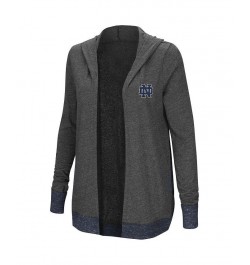 Women's Heathered Charcoal Notre Dame Fighting Irish Steeplechase Open Cardigan with Hood Gray $22.50 Sweaters