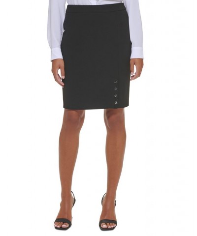 Petite Four-Button Knee-Length Pencil Skirt Black $33.60 Skirts