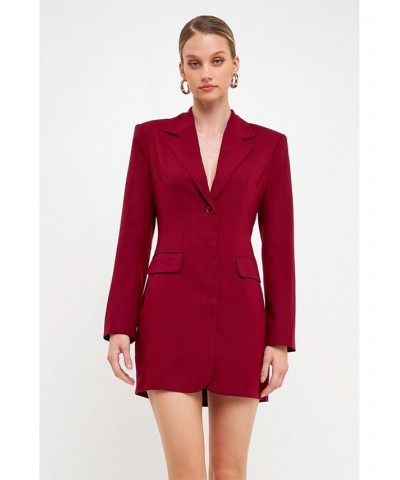 Women's Collared Dress with Open Back Detail Burgundy $44.80 Dresses