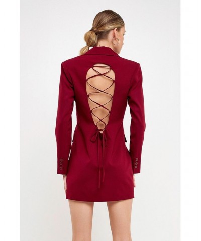 Women's Collared Dress with Open Back Detail Burgundy $44.80 Dresses