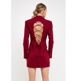 Women's Collared Dress with Open Back Detail Burgundy $44.80 Dresses