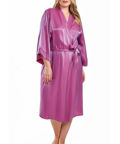 Skyler Plus Size Irredesant Robe with Self Tie Sash and inner Ties Purple $44.07 Sleepwear