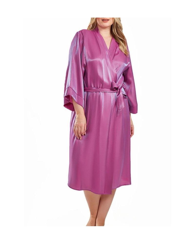 Skyler Plus Size Irredesant Robe with Self Tie Sash and inner Ties Purple $44.07 Sleepwear