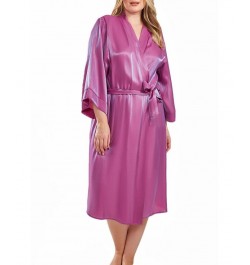 Skyler Plus Size Irredesant Robe with Self Tie Sash and inner Ties Purple $44.07 Sleepwear