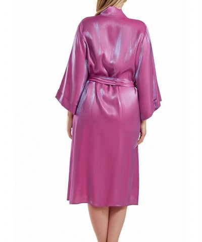 Skyler Plus Size Irredesant Robe with Self Tie Sash and inner Ties Purple $44.07 Sleepwear