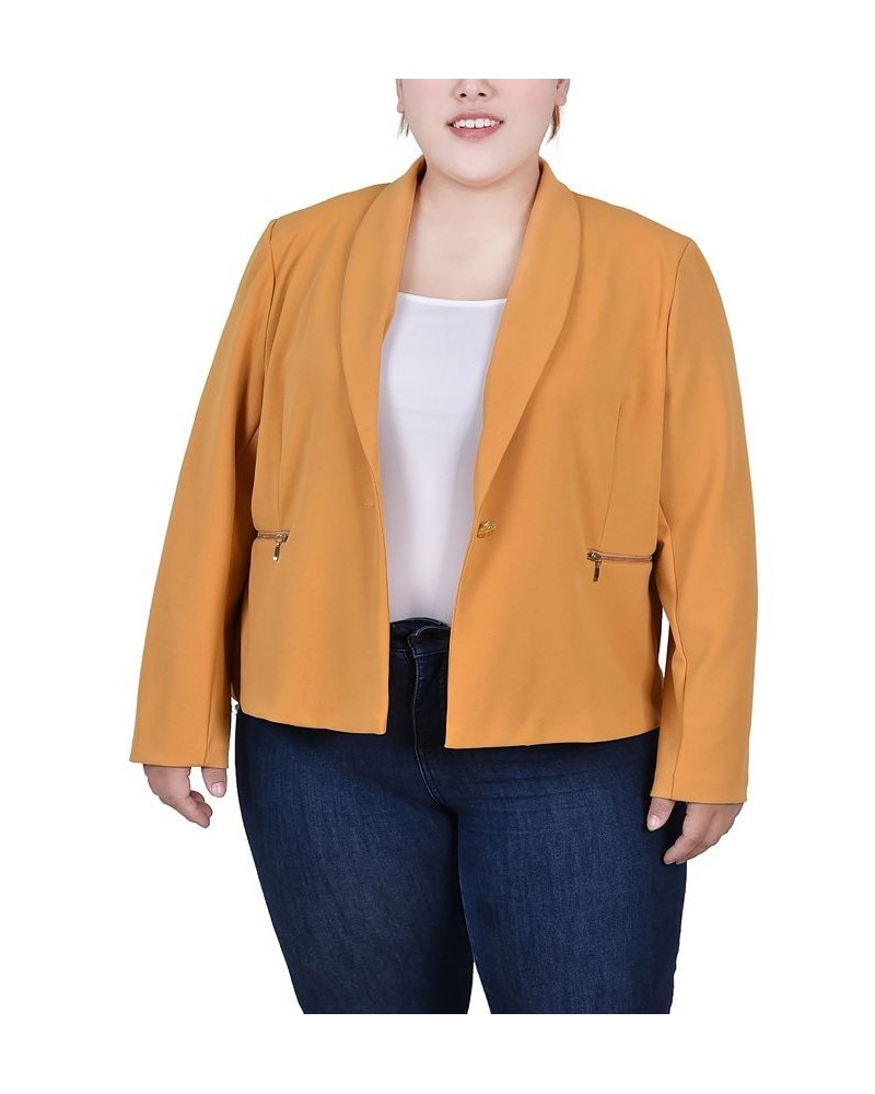 Plus Size Cropped Long Sleeve Crepe Jacket Gold $13.20 Jackets