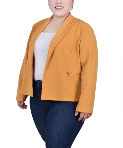 Plus Size Cropped Long Sleeve Crepe Jacket Gold $13.20 Jackets