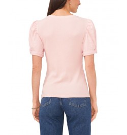 Women's Puff Sleeve Short Sleeve Knit T-shirt Peach Skin $35.40 Tops