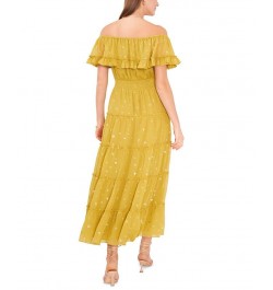 Women's Foiled Tiered Off-The-Shoulder Maxi Dress Avocado $40.20 Dresses