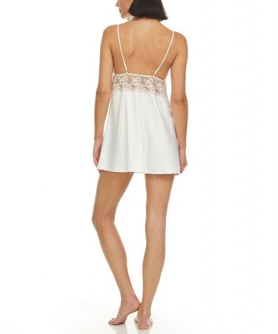 Women's Rosa Solid Charmeuse Chemise with Lace Ivory $44.88 Sleepwear