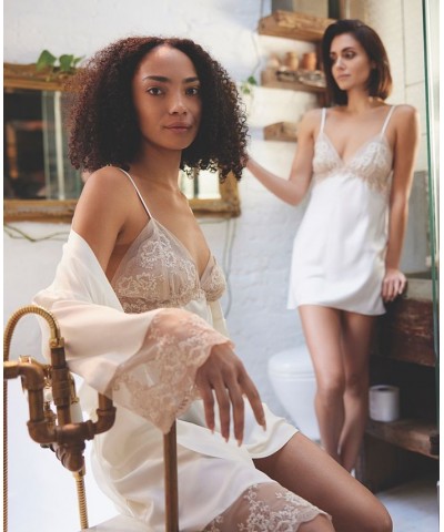 Women's Rosa Solid Charmeuse Chemise with Lace Ivory $44.88 Sleepwear