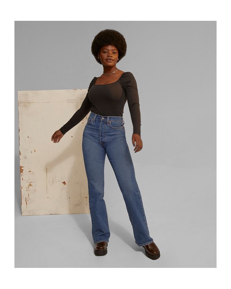 Women's Ex-Boyfriend Trucker Jacket Moon Ribbed Turtleneck & Ribcage Bootcut Denim Jeans Summer Slide $13.20 Jeans