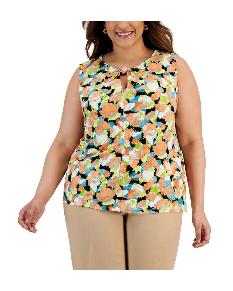 Plus Size Printed Keyhole Sleeveless Top Papaya Multi $29.67 Tops