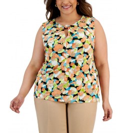 Plus Size Printed Keyhole Sleeveless Top Papaya Multi $29.67 Tops